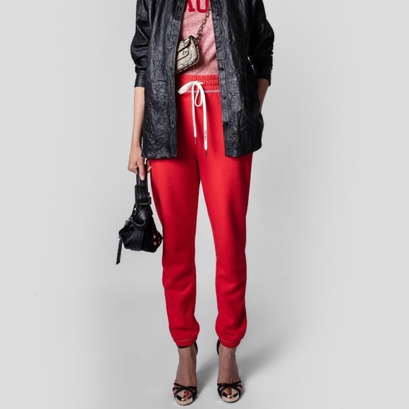 Zadig & Voltaire Sofia Trackpants High Rise Joggers in Red Cotton, Size Medium - Picture 1 of 10